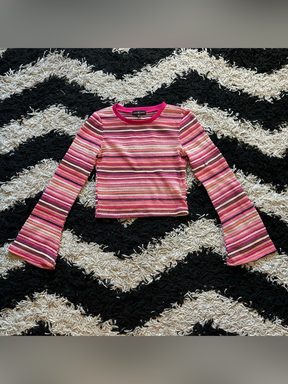 Almost Famous Multicolor Rainbow Striped Knit Bell Sleeve Crop Top